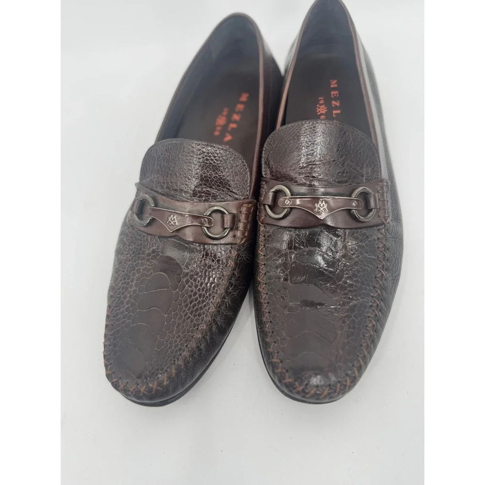 Mezlan Mens 9 Brown Genuine Ostrich Leg‎ Horsebit Loafers Exotic Leather Shoes